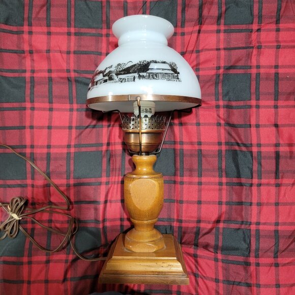 Vintage Currier and Ives Desk Table Lamp with Milk Glass Globe-21 Inches high - Picture 1 of 3